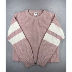 John + Jenn Crewneck Sweater Womens Ribbed Knit Varsity Stripe Pink Small